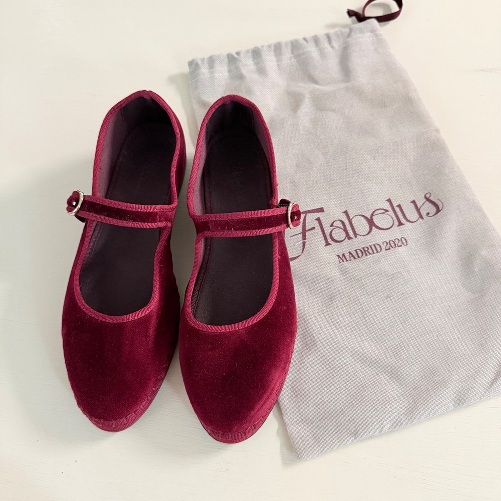 Flabelus Burgundy Velvet Mary Jane Flats